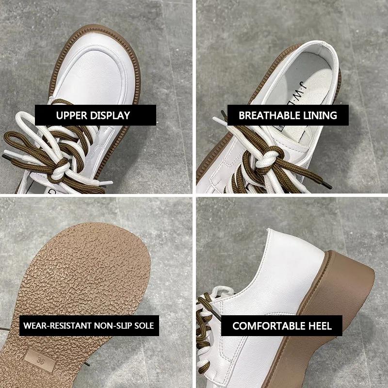 Ladies Small Leather Shoes British Style Spring College Style Jk Lace-up Thick-soled Shoes Girls Thick-bottomed Thick-heeled Loafers