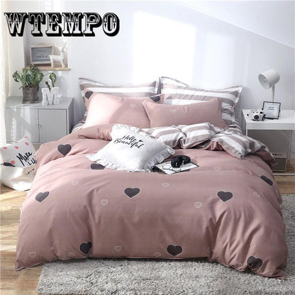 Wtempo Bedding Set 4Pcs Soft Duvet Cover Set with Pillowcase Twin Queen King Size Without Bed Sheet