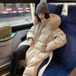 White Duck Down Long Knee-waisted Fluffy Big Fur Collar Hooded Down Jacket Women's Winter Warmth Long Cotton Jacket Parker Jacket