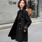 Fashion Winter Jacket Women's Double Breasted Mid-length Wool Coat Solid Color Loose Female Woolen Jacket Plus Size S-XL