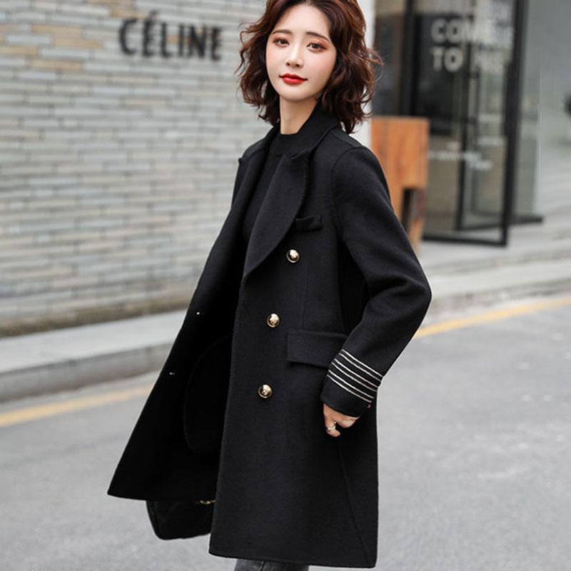 Fashion Winter Jacket Women's Double Breasted Mid-length Wool Coat Solid Color Loose Female Woolen Jacket Plus Size S-XL
