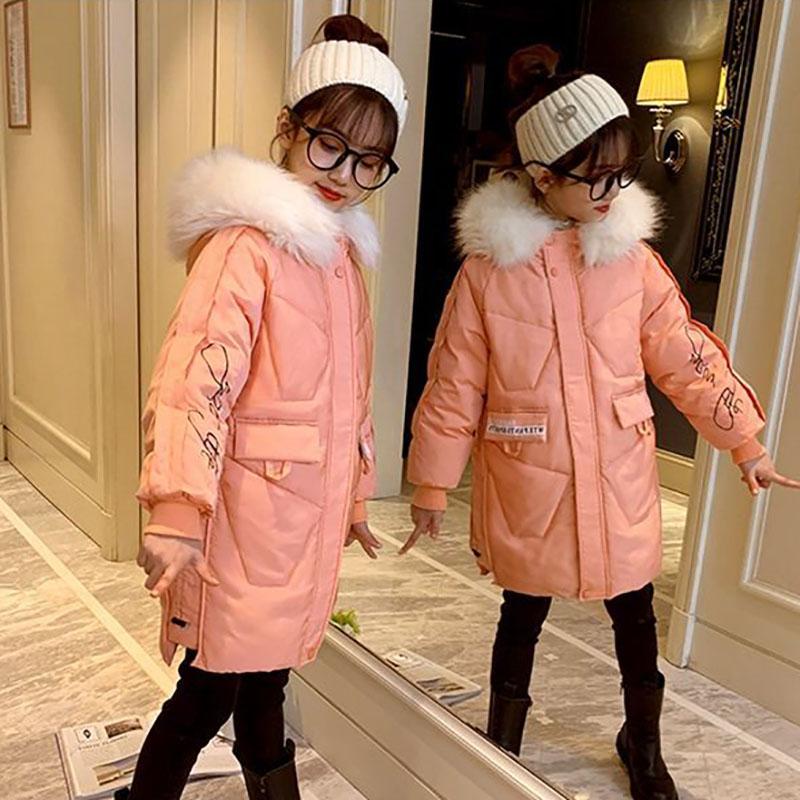 Girls' Windproof Coat Winter Mid-length Thick Warm Quilted Jacket Children's Korean Jacket