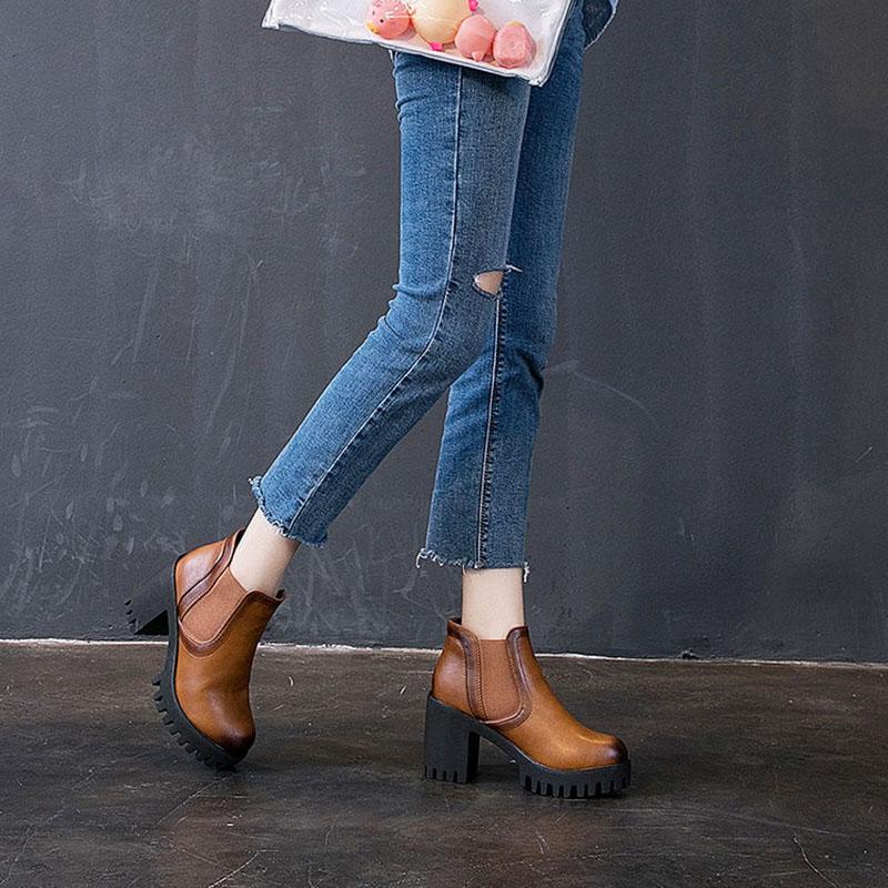Thick-heeled Short Boots Women's Autumn and Winter Smoke Pipe Martin Boots High Heels All-match Height-increasing Shoes Single Boots High Heels