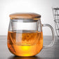 Creative Glass Tea Infuser Cup with Transparent Filter Handle Bamboo Lid Heat-resistant Flower Teacup Office Tea Mug Drinkware