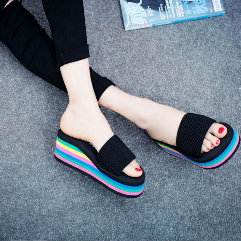 Girls Slippers Summer Thick Sole Foam Slippers Sandals Student One Word Slippers Beach Shoes Wedge Heels