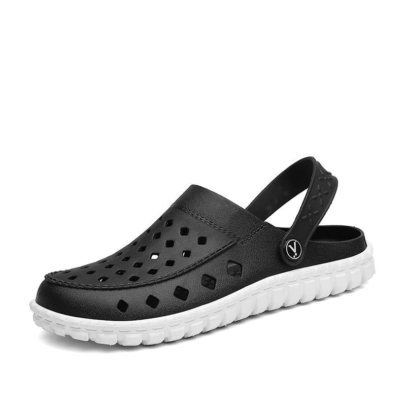 summer slippers men's outdoor sandals PVC hollow large size wading beach hole shoes