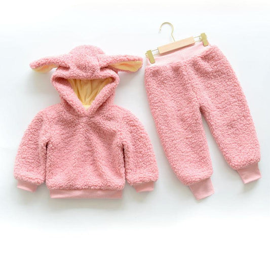 Children's Cotton-padded Clothes Suits Boys and Girls Winter Clothes Plus Fleece Sweater Autumn and Winter Two-piece Suit