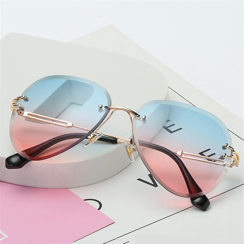 Rimless Sunglasses Women Fashion Designer Sun Glasses Metal Farme Gradient Shades Cutting Lens Famal