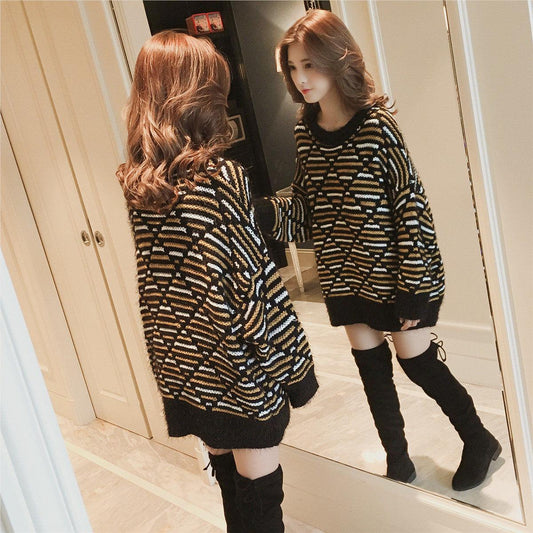 Large Size Warm Cashmere Sweater Round Neck Sweater Female Autumn and Winter Solid Color Long Sleeve