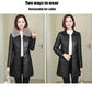 Women's PU Leather Coat  Mid-length Windproof Thick Warm Parka with Detachable Fur Collar Female Overcoat Outerwear Plus Size