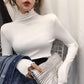 Women Winter Knitwear Ruffles Turtleneck Slim Bottoming Sweater Solid Color Pullover Jumper