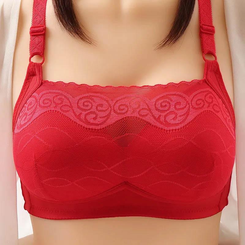 Women's Thin No Rims Sexy Lace Underwear Anti-glare Anti-sagging Breasts Full Cups Breathable Light and Soft Bra