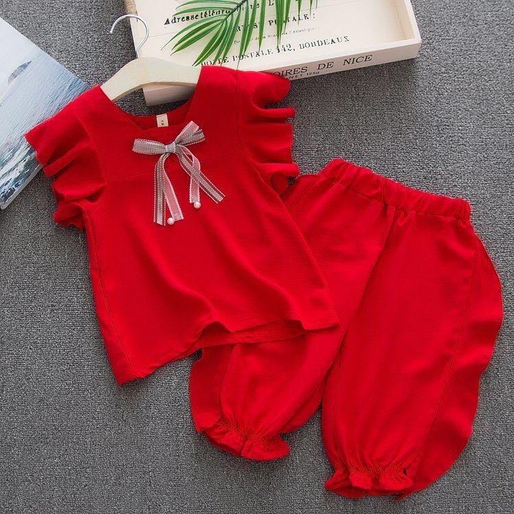 Girls Net Red Suit Western Style Clothes Princess Chiffon Shorts Two-piece Girl Summer Summer Suit Women