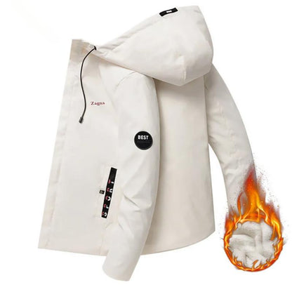 Autumn and Winter Jacket Men's Hooded Mid-length Korean Style Slim Solid Color Plus Velvet Jacket