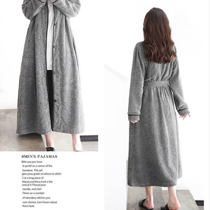 Autumn and Winter Coral Fleece Nightgown Women's Plus Size Pajamas 200 Catties Fat MM Home Service Long Section Over The Knee Flannel Bathrobe