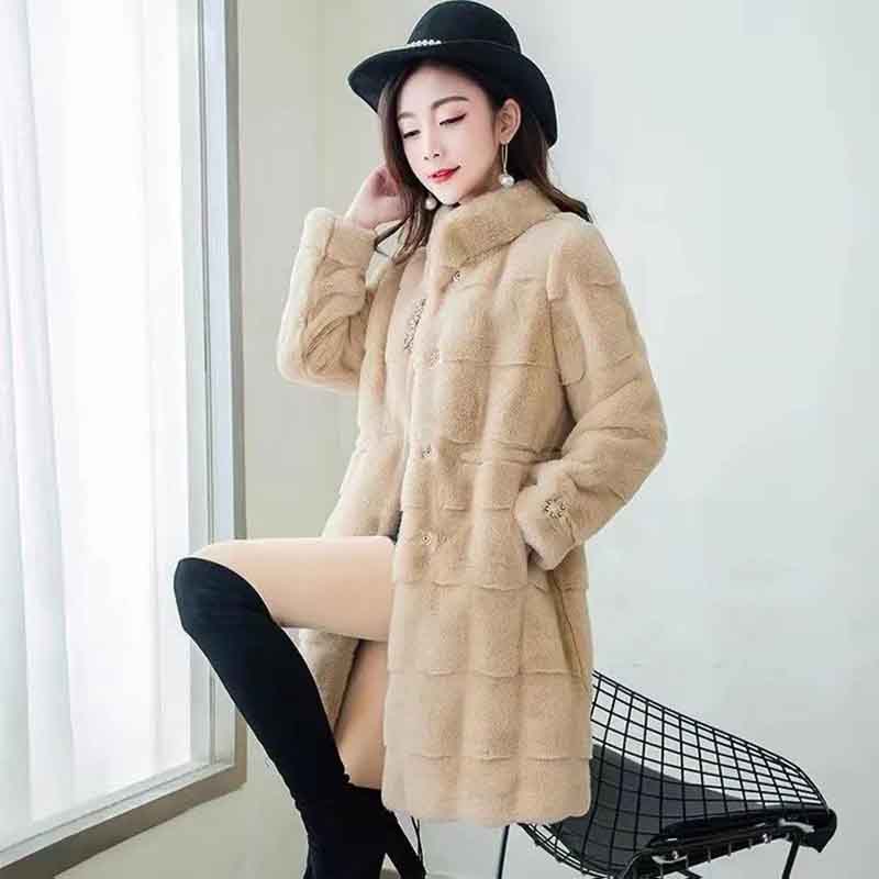 Thickened Fur One Danish Mink Coat Women's Winter Mid-length Imitation Mink Fleece Coat