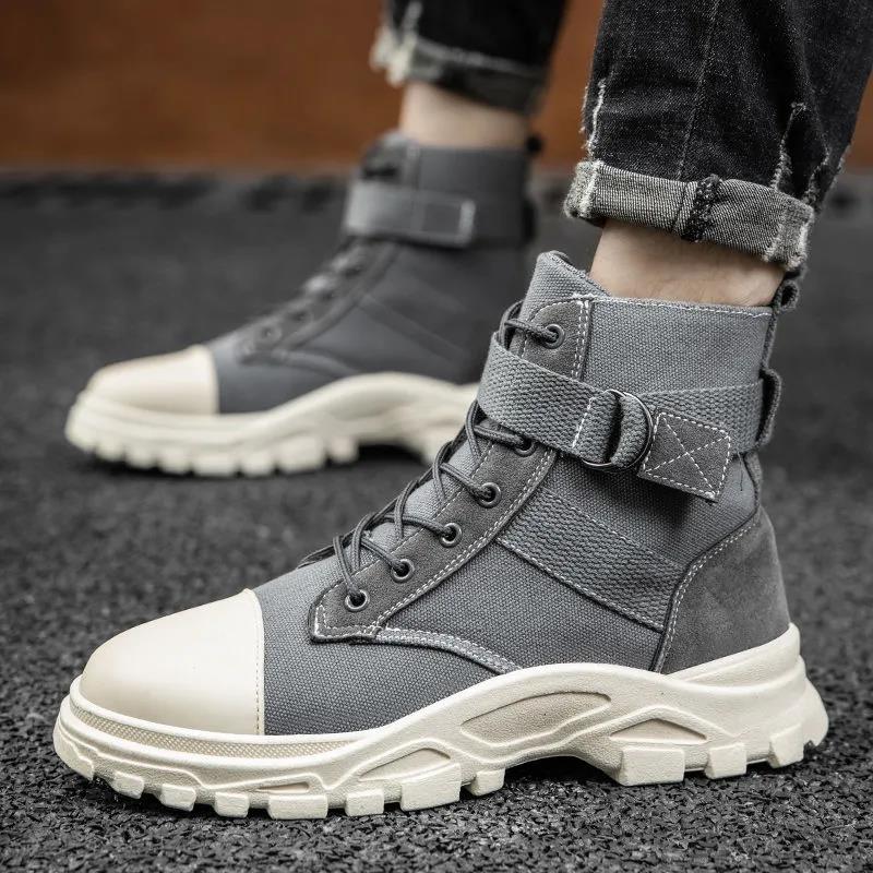 Fall Men's High Top Martin Boots Korean Style Trendy Locomotive Casual Shoes Student Canvas Shoes