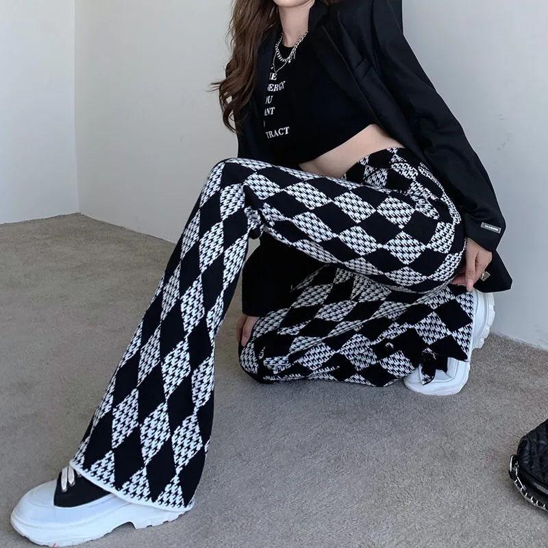 Women's Casual Pants Spring and Autumn High Waist Slim Fit Slim Slit Flared Pants Design Slipping Mopping Pants Ladies Trousers