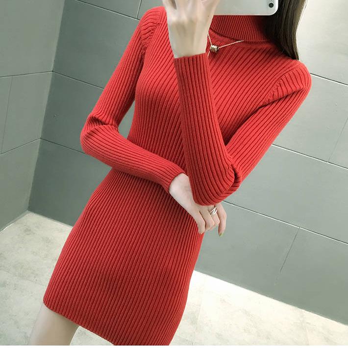 Sweaters for Women Midi Long Thick Slim Sexy Solid Knitted Pullovers Girls Lady Casual Split Sweater