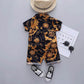 Boys Summer Short Sleeve Shorts Two-Piece Leopard Shirt Suit Children's Vacation Beachwear Casual Tie-Dye Pattern Two-Piece Suit