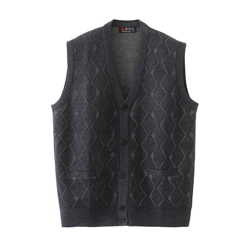 Middle-aged and Elderly Men's Clothing Increase Fat Vest Dad Autumn and Winter Knitted V-neck Loose Cardigan Waistcoat Vest Sweater