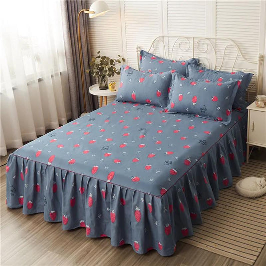 Non-slip Bedspread Korean Wedding Bed Cover Bed Sheet Dustproof Simmons Protective Cover Thickened Twill Sanding Bed Skirt