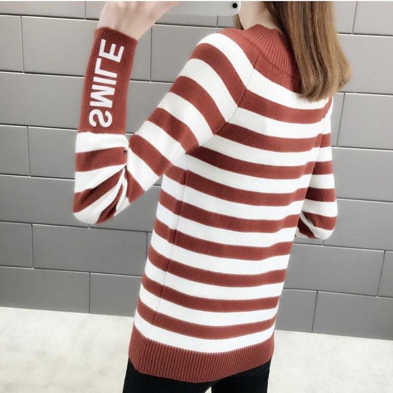 Striped Pattern Sweater Knit Slim Pullover Top for Autumn and Winter Women's Bottoming Shirt
