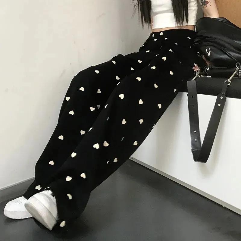 Drooping Loose Wide-leg Pants Women's Summer Heart Print Casual Pants Thin All-match High-waisted Straight-leg Pants Mopping Trousers