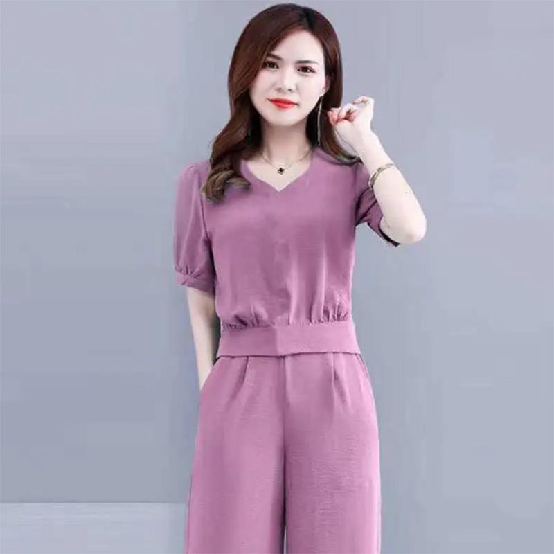 The Whole Set of Summer Cool and Comfortable Two-piece Wide-leg Casual Solid Color Age-reducing Sports Suit Women
