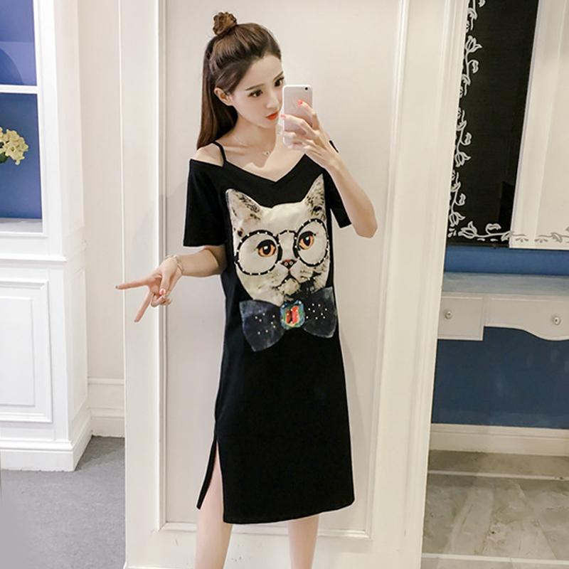 Summer Women's Strapless Sling Dress Women's Loose Mid-length Short Sleeve T-shirt Skirt Casual Comfortable Fabric Soft Women's Straight Dress
