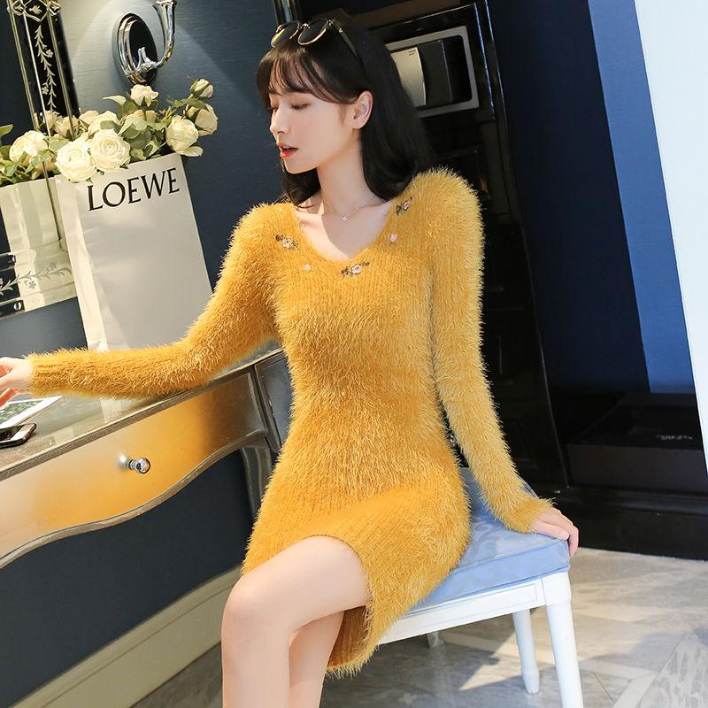 Autumn Women Knitting Skirt Solid Color Turtleneck Knit Sweater Slim Skirt Set