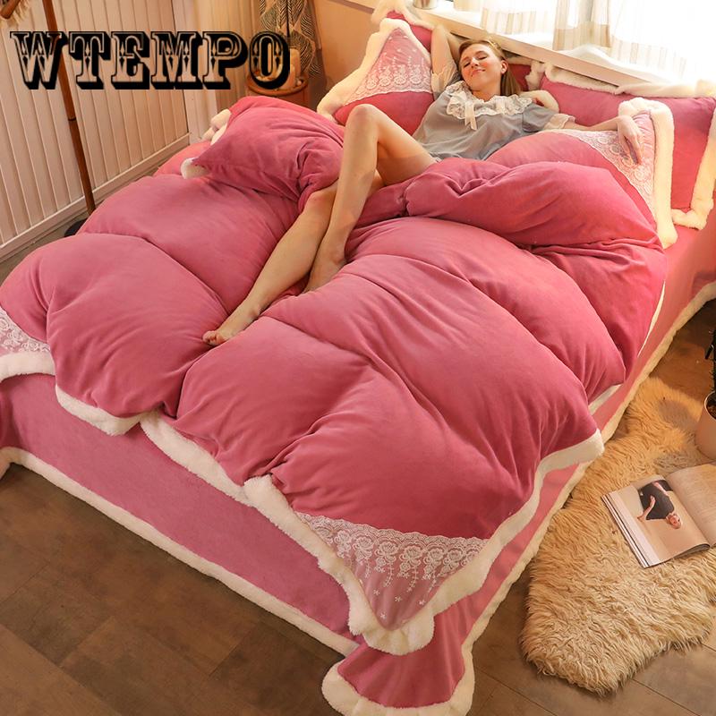 Bedding Set Pink Plush Winter Duvet Cover King Queen Size Quilt Cover Set Comforter Cover