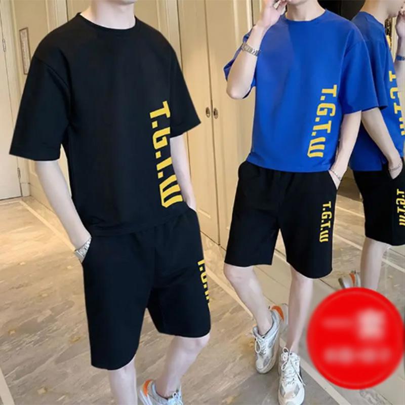 Men's Summer Short-sleeved T-shirt Suits Trendy Men's Wear with Sports Casual Handsome Shorts Summer Clothes