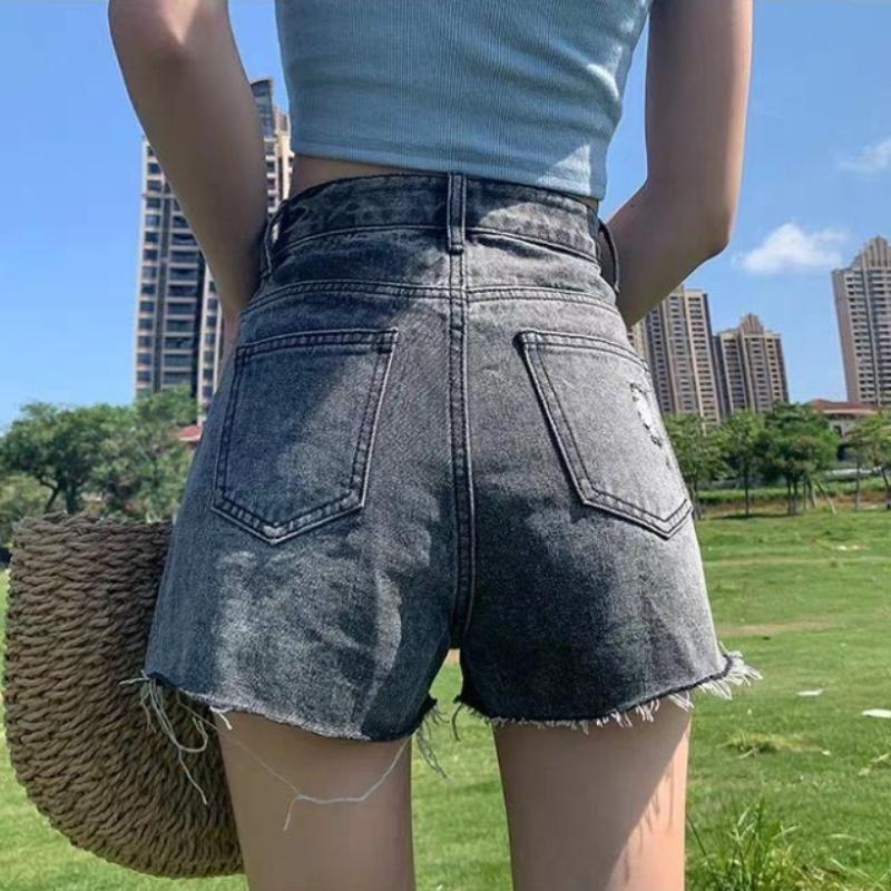 Denim Shorts Women's High Waist Summer Tide Ins Loose and Thin Wide-legged Hole A-line Pants