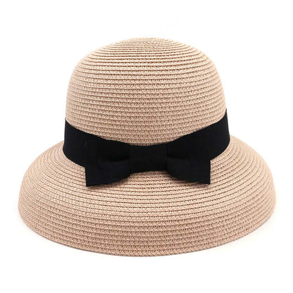 Sun Hat Women Bowknot Straw Sun Hat Floppy Wide Brim Summer Beach Uv Protective Hat