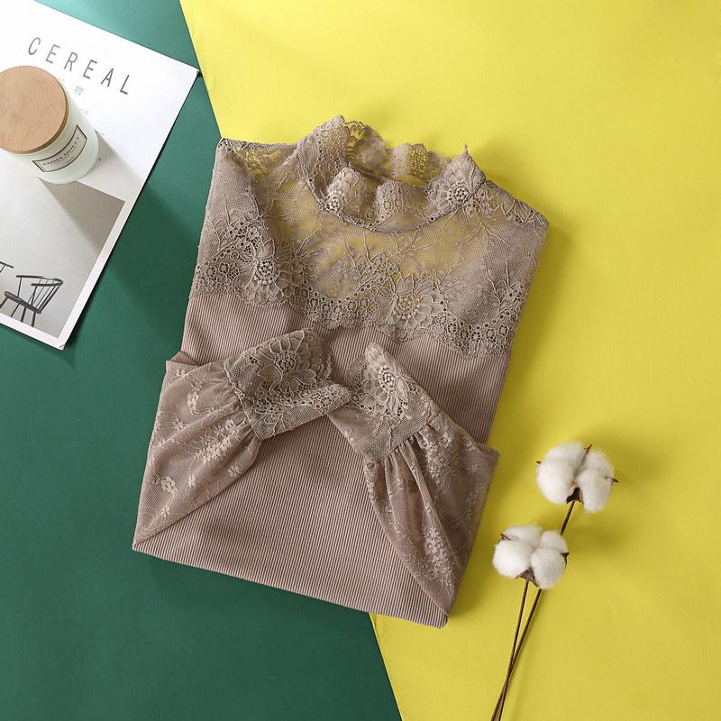 Lace Bottoming Shirt Women's Shirt Long-sleeved Fashion Chic Top Design Sense Mesh Stitching Inner Wear Blusas Cortas Sexy