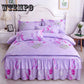 Bed Skirt Queen Size Single-Layer Skin-Friendly Cotton Bedspread 4PCs Set Includ