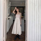 Female Spring and Summer French Elegant Super Xiansen Soft Snow Textile Long V-neck White Suspender Dress