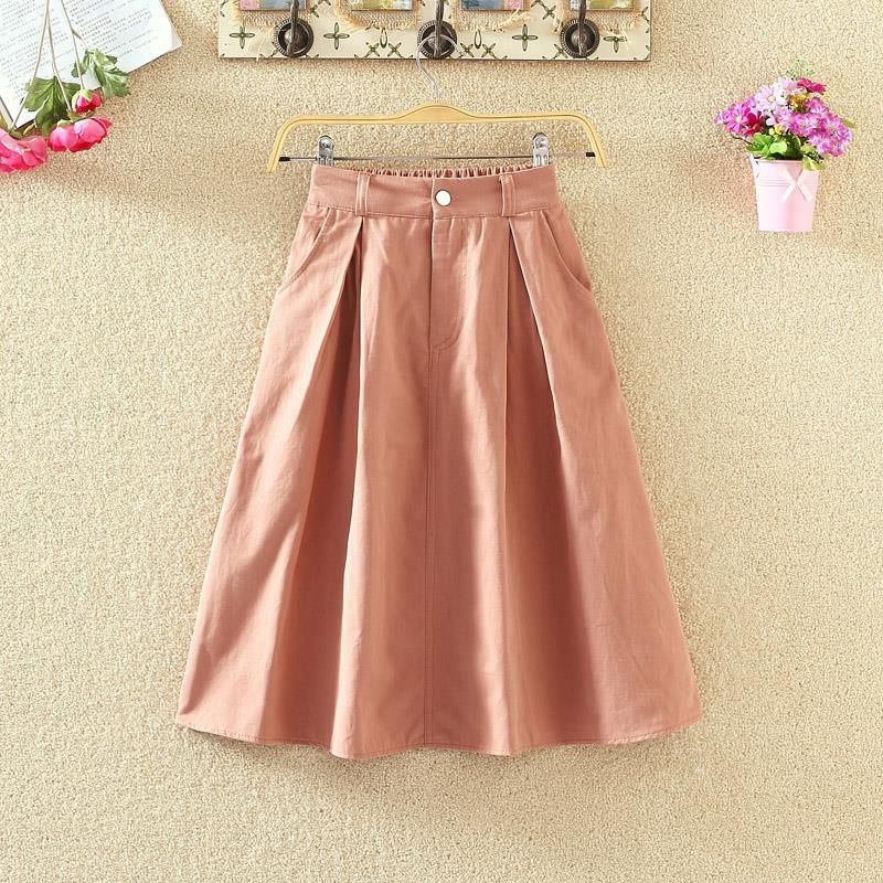 Spring Summer High-waist Cotton Yellow Skirts Womens 2020 Button Knee-length Autumn White Skirts Womens Jupe Femme
