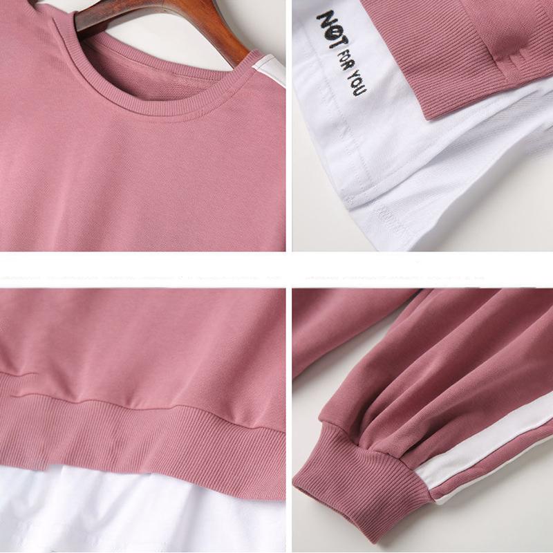 Large Size Thin Sports Suit Female Casual Two-piece Round Neck Long-sleeved Shirt + Casual Sports Pants Loose and Comfortable