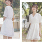 Summer V-neck Elastic Waist Lace Dress Half Sleeve Above Knee Loose Beach Party Dress