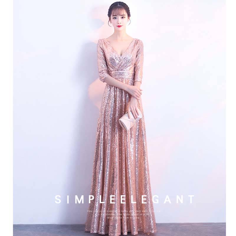 Golden Little Evening Dress Skirt Female Banquet Dinner Party Noble High-end Party Temperament Dress