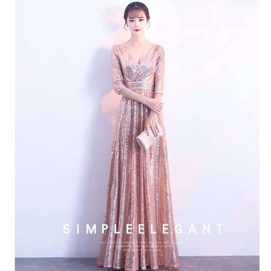 Golden Little Evening Dress Skirt Female Banquet Dinner Party Noble High-end Party Temperament Dress
