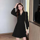 Suit Collar Long-sleeved Dress Women's Spring and Autumn Korean Style Design Windbreaker Short Skirt Ladies A-line Skirt