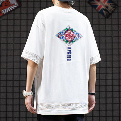 Chinese Retro Ethnic Embroidery Short-sleeved T-shirt Male Loose Wild Half-sleeved Cotton T
