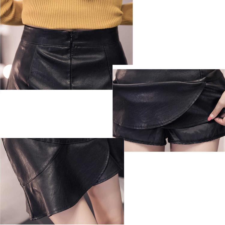 Vintage Elegant Black PU Skirts Women Faux Leather Bud Skirts Pleated Ladies Sexy Party Short Skirts