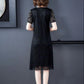 Women's Summer Short Sleeve Midi Dress Lace Loose Round Neck A-Line Skirt