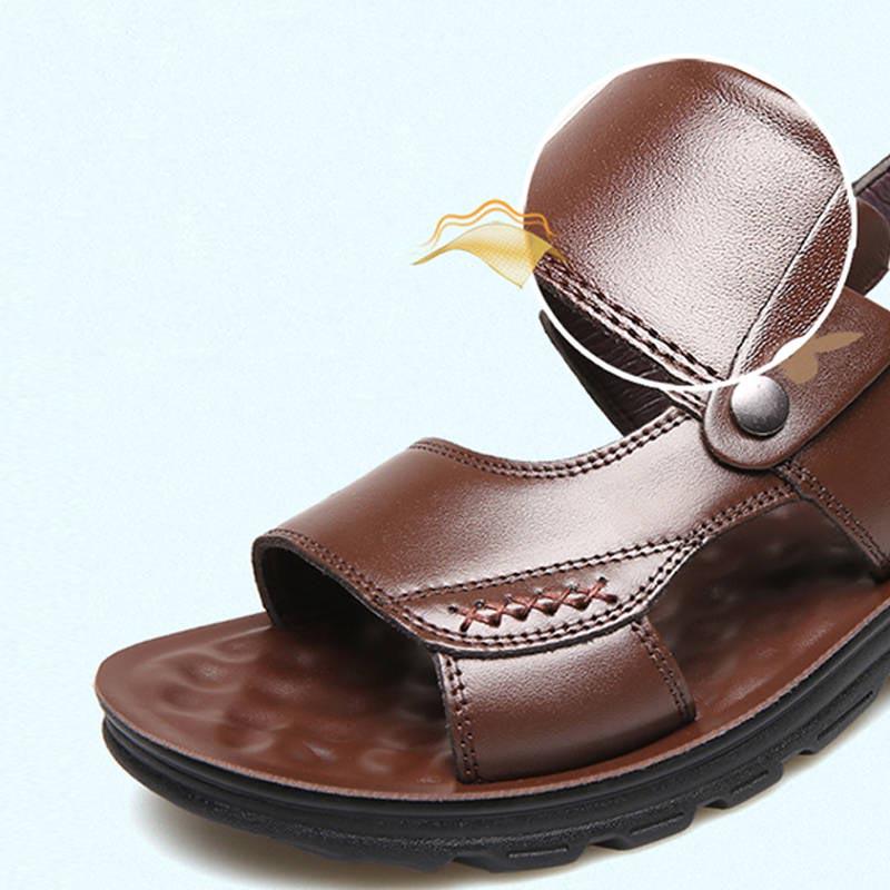 Men's Leather Sandals Summer Casual Beach Shoes Non-slip Korean Leather Sandals