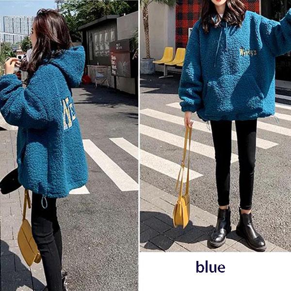 Autumn and Winter Lamb Wool Sweater Female Students Loose Long-sleeved Jacket Hooded Sweater Women