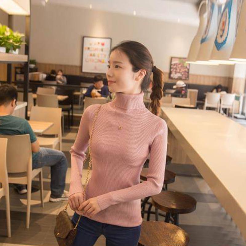 Pofulove Women Turtleneck sweater Pullover long sleeves Bottoming slim thick Knitted sweater  winter